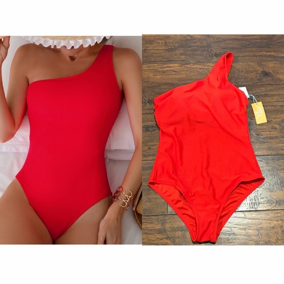 Kona Sol Other - Kona Sol Red One-Shoulder Swim One Piece NWT